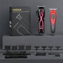 HIENA Juego de 2 piezas de cortadora de pelo profesional, juego de recortadora inalámbrica en forma de X en negro dorado & negro rosa, pantalla digital LED de batería, carga rápida Tipo-C, cuchillas de acero al carbono afiladas, 8 peines limitadores & juego completo de accesorios de capa de barbero, larga duración de batería para salón y hogar, corte de pelo degradado - Multicolor - Ver 11