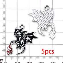 5/10pcs Silver Tone Enamel Dragon Charms Gothic Flying Dragon Pendants Rose Flame Design For DIY Earring Necklace Jewelry Making Supplies - Black - View 18