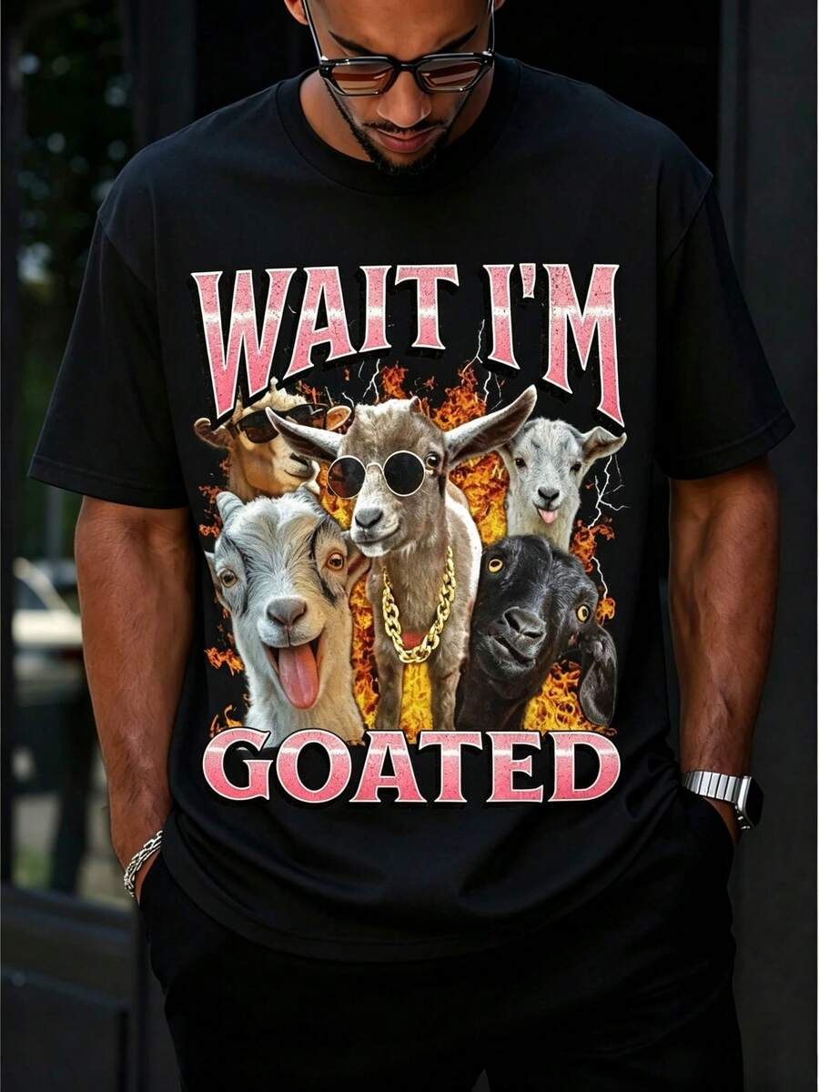 Wait I'm Goated Funny Offens Goat Adult Humor Bootleg Y2K T-Shirt - style1 - 查看 1