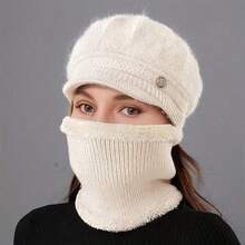 Lady's Winter Warm Lining Hat - Thick Knitted Scarf Hat For Keeping Warm In Cold Outdoor Weather - Soft Material - Warm Winter Gift - Winter Accessory, Winter Outfit - Fluffy Valentine's Day Gift - A Hat + Scarf - View 12