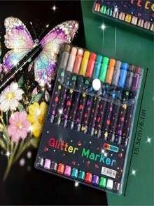 24 Or 48 Colors Optional, Professional Dual-Tip Glitter Markers, Quick-Dry Ink, Fine Tip, Suitable For Scrapbooking, Card Making, Journaling And Invitation Writing, Painting, Perfect For Artists And Coloring Enthusiasts And Professional Art Creation - Multiple Styles - View 8