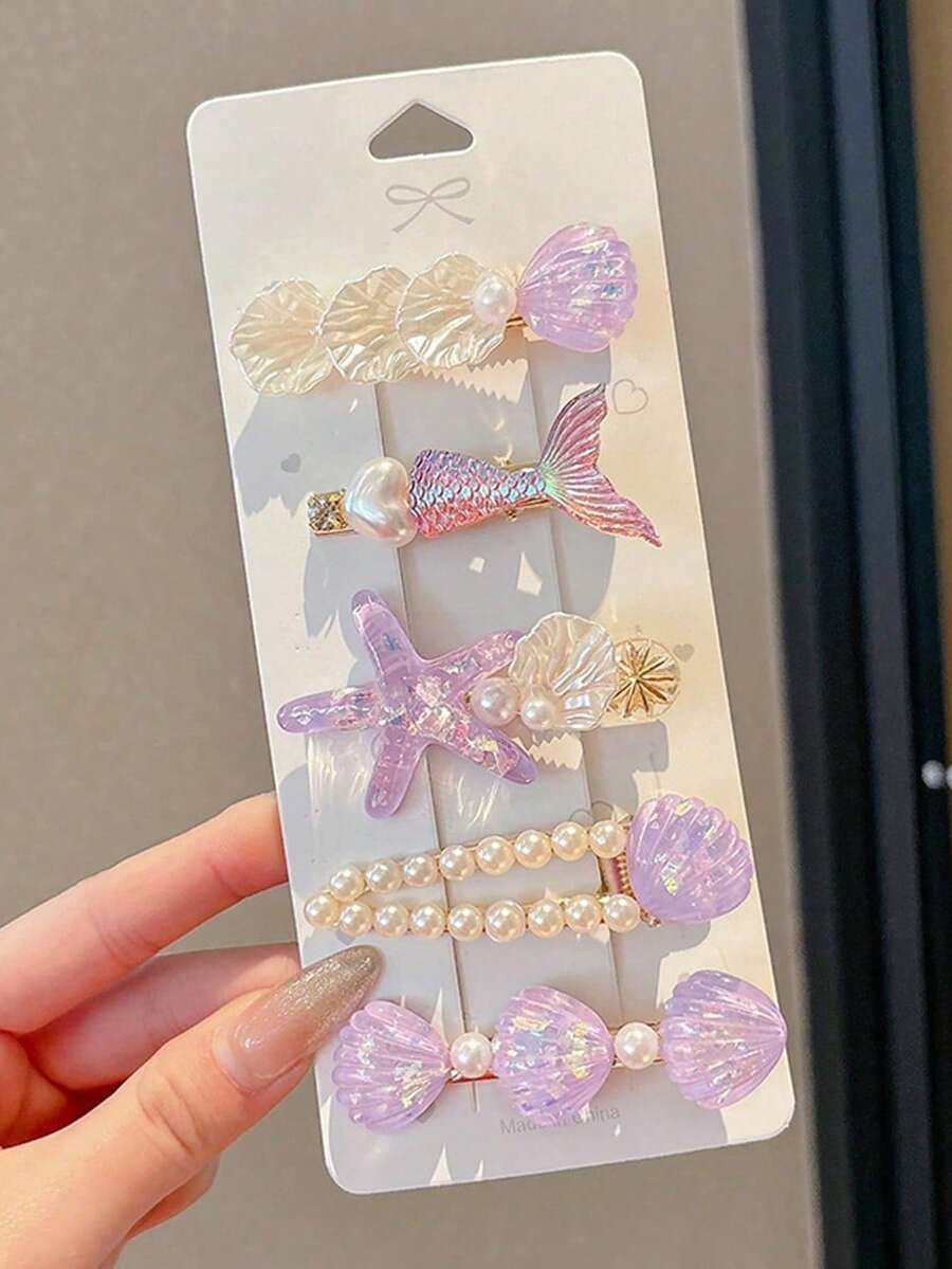 5个紫色海星贝壳美人鱼发夹,女士海洋度假发饰,扁平爪夹,爪夹,鳄鱼夹,发夹,发卡,发爪,接发,假发片,头部饰品,沙滩饰品,旅行,派对 - 淡紫色 - 查看 1