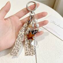 Korean Y2K Leopard Print Keychain, Star & Pearl Bag Charm, Ins Style Hot Girl Backpack Pendant, Niche Design Bag Chain, Gift For Girls - Multicolor - View 5
