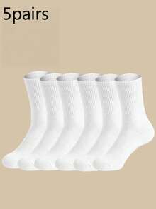 6 Pairs White High Elasticity Sports Socks, Breathable And Moisture-Wicking, Unisex Sports Casual Daily Socks, Available In 1/5/10 Pairs - White - View 7
