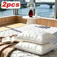 2 Pieces Light Luxury Hotel Same Style Sleep Pillow, High Elastic Soft Fit Neck, Suitable For Multiple Sleeping Positions With Comfort Support, Machine Washable And No Deformation, Bedding Universal For Bedroom And Homestay - 2PCS White - QUEEN - View 3