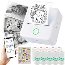Mini Impresora Térmica de Etiquetas con 3 Rollos de Papel, Impresora de Bolsillo Portátil Inalámbrica sin Tinta para Fotos, Imágenes, Diarios, DIY - Multicolor - Ver 3
