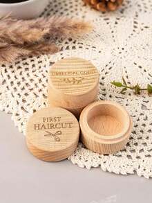 1 pieza Caja de recuerdo de dientes de madera, hecha de material natural duradero, contenedor de almacenamiento de memoria portátil, regalo ideal para nuevos padres, con un patrón adorable grabado en la caja - Multicolor - Ver 10