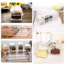 4 Pieces Clear Seasoning Box, Seasoning Rack Spice Pots, Storage Container Condiment Jars Acrylic Seasoning Box With Covers And Spoons For Spice, Sugar, Salt, Sugar, Cardamon, Cinnamon - Multicolor - View 6