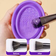 1/45pcs All-In-1 Makeup Tools Set, Soft Gradient Synthetic Brushes (Face Fan, Eye Lash), Purple Beauty Sponges, Triangle Finger Powder Puffs, Plush Hair Accessories, Silicone Cleaning Bowl, Wash Bag For Daily Use & Travel - Purple - View 7