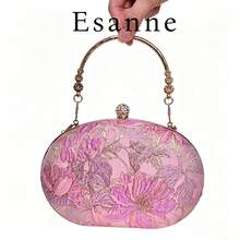 Modische Abend-Clutch, rosa Blumen-Jacquard Hartschalen-Clutch für Damen, goldene Kette Schultergurt, abnehmbare Umhängetasche, geeignet für Hochzeiten, Bälle, Feiertagspartys und andere Anlässe - Heißes Pink - Übersicht 10