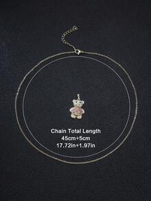 2Pcs 14K Gold Plated High Quality Full Zirconia Women's Jewelry Little Bear Pendant Necklace & Bear Ring For Weddings, Anniversaryn, Birthday Gifts - Teddy Bear Set - View 8