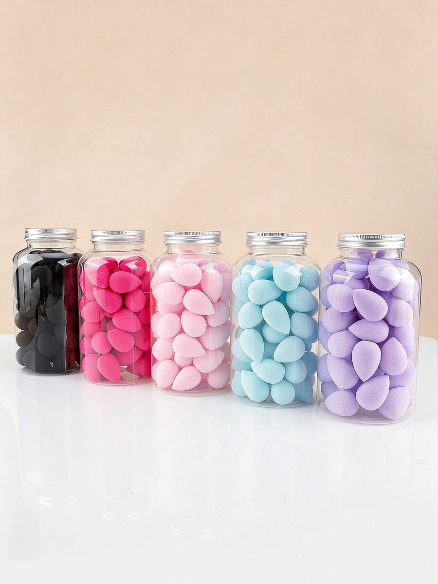50pcs Mini Beauty Sponge Egg Water Drop Small Makeup Egg Powder Puff Dry Wet Combined Cosmetic Tools With Storage Box - Multicolor - View 1