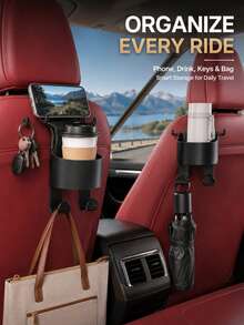 2/1pc Car Seat Back Organizer Tray, Headrest Storage Holder With Cup Holder, Phone Stand & Hooks For Back Seat Travel - Multicolor - View 2