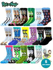 4/6/10 Pairs Random Women's Socks Warner Bros. Rick And Morty Series Cute Funny Humorous European And American Style Cartoon Character Sweat-Absorbent Breathable Versatile Couple Mid-Calf Socks Suitable For Movie And Animation Fans - Multicolor - View 12