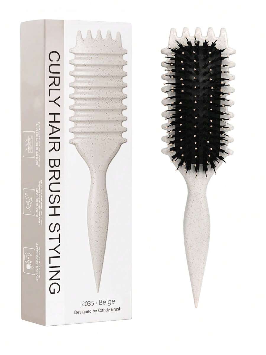 2035-brushes 捲髮梳髮造型梳，抗靜電尼龍刷毛，適合捲髮，撫平並定義自然捲度，減少毛躁與分叉，男女適用