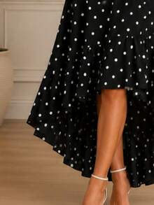 Boho Chic Women's Long Sleeve Midi Mullet Dress With Ruffles Tailored Square Neckline Spring Summer Christian Modest Fashion Polka Dot REF: Angela - 黑色波點 - 查看 3