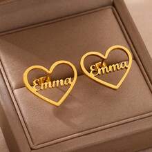 Women's Customized Heart Name Earrings, Stainless Steel Personalized Ear Jewelry, Gift For Girlfriend And Mom - Multicolor - View 9