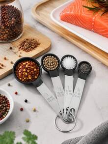 8pcs Stainless Steel Measuring Cups And Spoons Set With Handles, Includes Coffee Spoon, Flour Spoon, Measuring Spoon, Suitable For Dry And Wet Ingredients, Dishwasher For Cooking, Essential Kitchen Tool For Baking - Multicolor - View 8