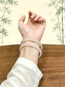 1件粉色仿玉手鍊，甜美百搭，適合75kg以下女性，送女友或母親的完美禮物，粉色，手臂飾品 - 彩色 - 查看 5