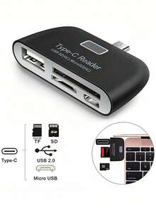 Type-C 4 In 1 Card Reader USB 2.0 OTG Adapter Support SD TF Micro SD Card Data Transfer Phone Laptop Camera Photo File Backup Portable Mini USB C Memory Card Reader - View 4