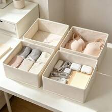 1pc/4pcs Multi-Compartment Fabric Storage Box, Foldable Drawer-Style Organizer Bin Suitable For Home, Office, Warehouse And Dorm, Lidless Clothing & Accessories Storage Box, Mother's Day Gift - Khaki - View 1
