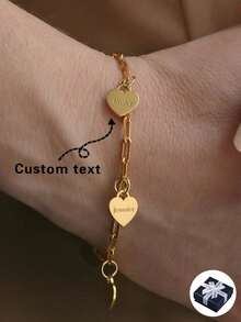 Customized Stainless Steel Personalized Heart-Shaped Name Bracelet, Birthday Gift, Summer Fashion Accessory, Exquisite Engraving, Stylish, Minimalist, Colorful, Modern, Cute Customization, Gift, Suitable For Family And Friends, Multifunctional, Decorative, Letter, Fashionable, Modern, Colorful, Cute, Casual, Customized, Personalized, Unique, Ideal Gift For Him, Ideal Gift For Her, Son, Daughter - Multicolor - View 1