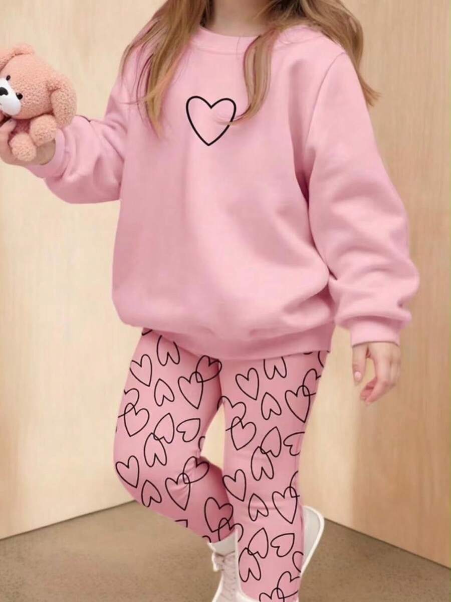 Blusa de Moletom Gola Redonda Infantil Feminina Confortável Quentinha para inverno estampada com: Coração  - Novidade Especial na Loja/Promoção - Rosa - Visão 1
