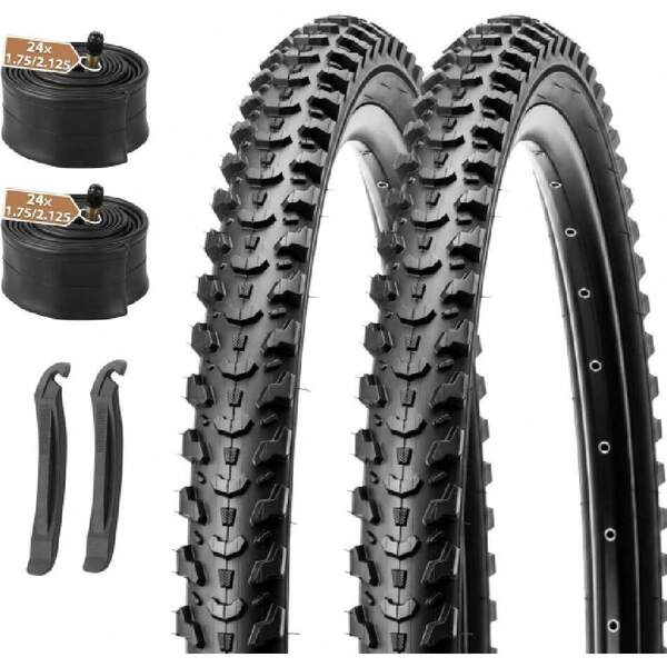 Juego de neumáticos para bicicleta de montaña: 2 paquetes de neumáticos plegables de 20/24/26x2.125 pulgadas para bicicleta y un par de cámaras de 20/24/26 pulgadas con válvula Schrader y palancas para neumáticos, 45770584