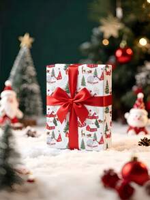 1 Roll Of Christmas Gift Wrapping Paper Featuring Santa Claus, House, And Christmas Tree Patterns;Perfect For Christmas Gift Wrapping,Holiday Party Decor,Home Festive Decoration,DIY Craft,Festive Favour Wrapping Dimensions: 43 Cm X 300 Cm. - A - View 7