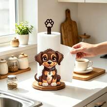 Soporte de madera con forma de perro lindo para toallas de papel de cocina, estante de tela de un solo nivel, soporte vertical para toallas de papel de cocina, estante de almacenamiento de toallas de papel para encimera, estante de toallas de escritorio, estante de almacenamiento para rollos de toallas de papel y envoltura de plástico - Multicolor - Ver 1