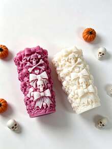 Halloween Skull Cylinder Candle Silicone Mold, Creative Bow Skull Pillar Candle Mold, Plaster Mold, DIY Mold, For Holiday Candles, Soaps, Plaster Ornaments, Suitable For Halloween Gifts - Skull Column - View 5