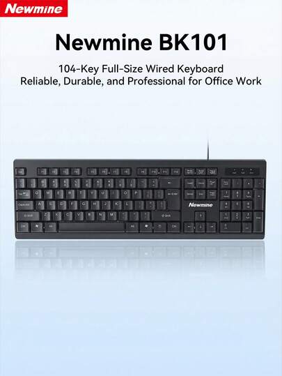 Newmine 104-Key Full-Size Wired Keyboard, Ergonomic Design, Adjustable Tilt Angle, Ultra-Thin Floating Keys, Silent Typing, Suitable For Office And Study, Plug And Play