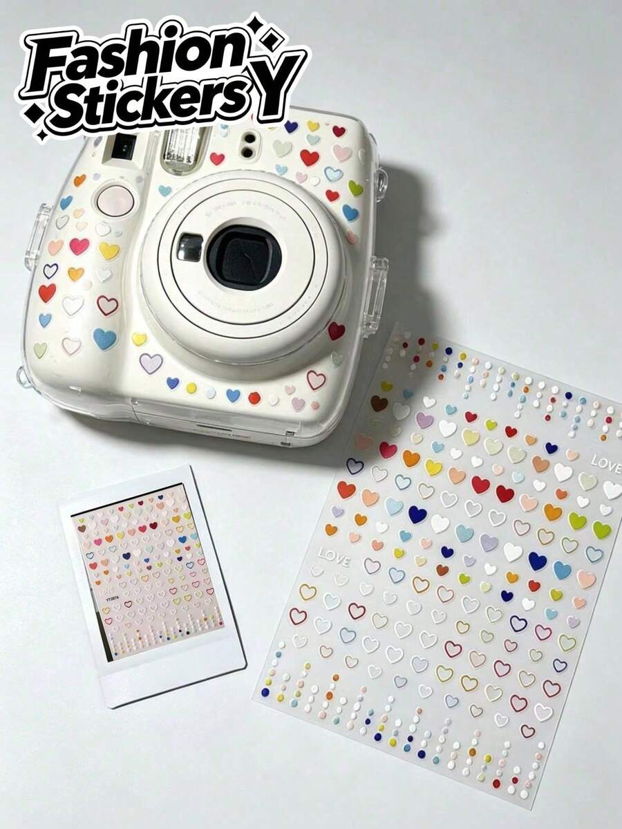 1pc Macaron Colorful Heart & Polka Dot Stickers, INS Style Minimalist Decorative Stickers For Instax Camera, Water Bottle, Phone, Tablet, Laptop, Multi-Color Heart And Polka Dot Elements, Fresh & Energetic Style, Versatile Minimalist Atmosphere Decorative Stickers - Macaron-colored Heart Polka Dots - View 1