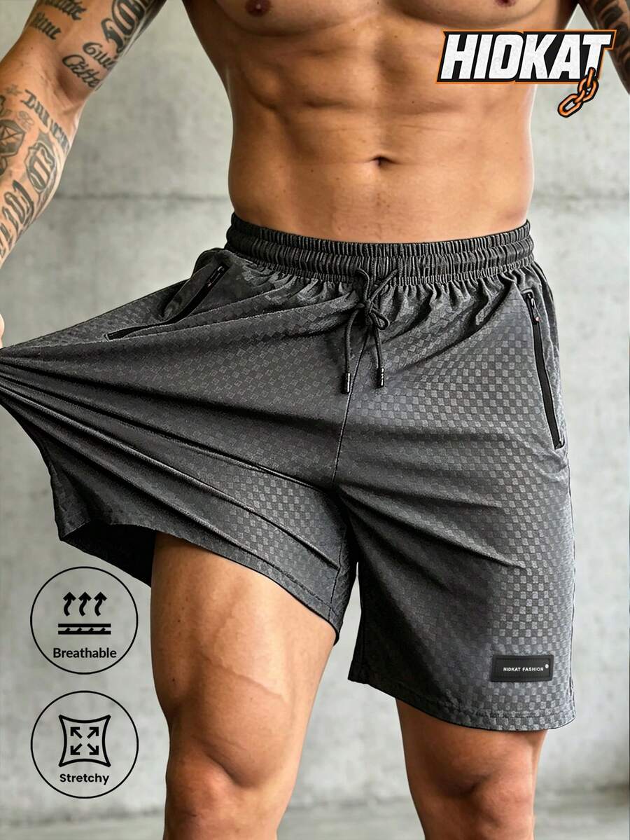 Hidkat Men's Summer Casual Outdoor Sports Lightweight Textured Shorts With Drawstring Waist And Zipper Pockets