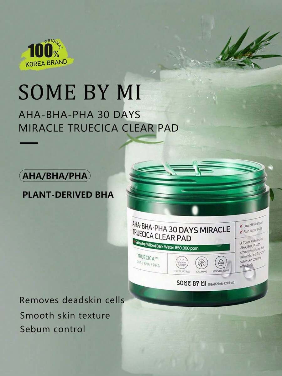 SOME BY MI AHA BHA PHA 30天奇蹟 Truecica 清透棉片，棉片紋理，精華浸透，柔軟親膚，祛痘淨孔，舒緩修復，韓系美妝，125ml/4.22 Fl.Oz.