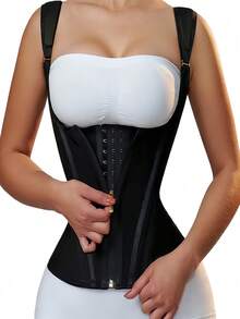 Women's Fitness Training Dance Yoga Sports Waist Tightening Band, Adjustable Shoulder Strap Zipper Hook Slimming Minimalist Waist Shaping Belt, Chest Lift Abdominal Compression Tank Top, Sports Accessories Fitness Essential - Black - View 3