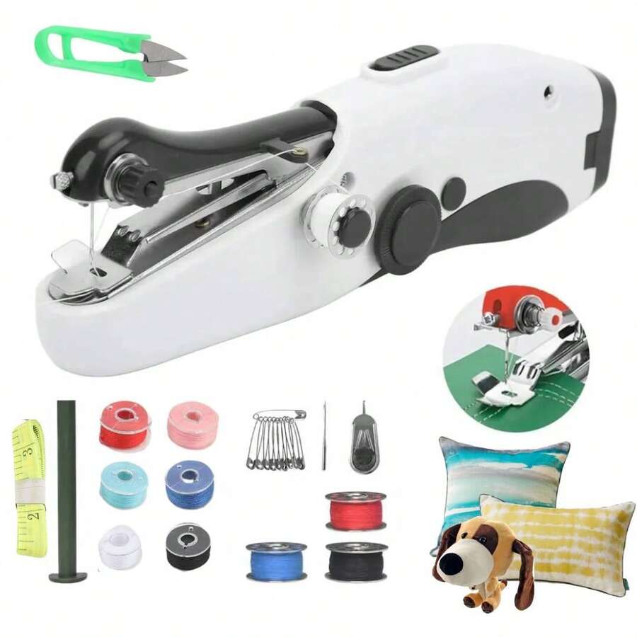 Máquina De Coser Portátil, Máquina De Coser Eléctrica Multifuncional, Mini Máquina De Coser De Mano Eléctrica De Doble Aguja, Para Reparaciones Rápidas Y Costura DIY, Apta Para Uso Doméstico Y Viajes - Blanco - Ver 1