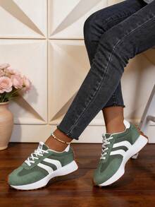 NOBLEARL 1 Pair Beautiful Premium Waist-Slimming Casual Sports Shoes, Thick Sole Breathable Mesh Running Shoes, Lace-Up Soft Bottom Non-Slip Student Sneakers - Green - View 2