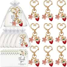 36pcs/12sets - 12pcs/4sets Pink Flower Bow Strawberry Keychain Set - Includes Keychains, Gift Bags And Thank You Cards, Suitable As Holiday/Graduation/Back To School/Wedding/Birthday Gifts For Family And Friends, Or As Party Favors. - View 4
