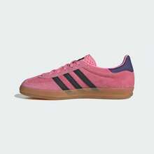adidas originals GAZELLE 牛剖層革絨面革 防滑舒適 低筒板鞋 女款 - 粉紅黑色 - 查看 6