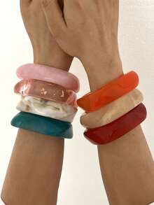 4/3/1pc Vintage Elegant Casual Style Women's Colorful Acrylic Bracelet Set Suitable For Daily Layering - Colorful - View 2