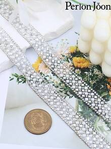 2 Yards White Pearl Rhinestone Hot Fix Tape Ribbon Glass Crystal Rhinestone Decoration Iron On Shoes Clothing Accessories - P 2 Yards/72 Inches - View 4