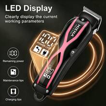 HIENA Juego de 2 piezas de cortadora de pelo profesional, juego de recortadora inalámbrica en forma de X en negro dorado & negro rosa, pantalla digital LED de batería, carga rápida Tipo-C, cuchillas de acero al carbono afiladas, 8 peines limitadores & juego completo de accesorios de capa de barbero, larga duración de batería para salón y hogar, corte de pelo degradado - Multicolor - Ver 10