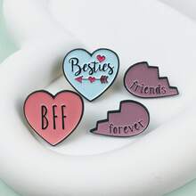 BFF 友情之心琺瑯胸針套組，閨蜜好友永遠配對胸針，適用於背包、包包與夾克裝飾 - 彩色 - 查看 1