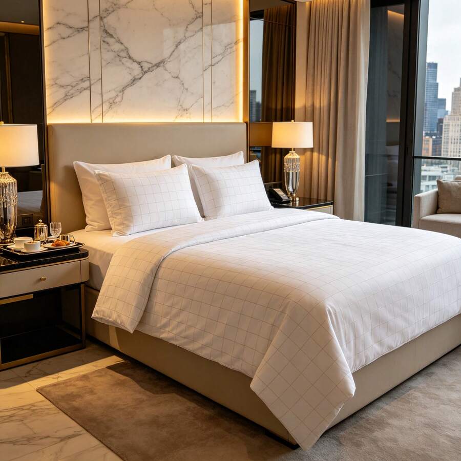 Queen Size Zander Microfiber Duvet Cover Set |   White Cityscape Urban Modern Bedding |   Ultra Soft Double Brushed Hotel Quality |   Wrinkle Free Stain Resistant Hypoallergenic |   Machine Washable Easy Care All Season Breathable - White - View 1