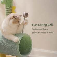 Dopamine Home Decor Pet Style Macaron Color All-In-One Cat Tree, Includes Comfortable Cat Bed And Hanging Tea Ball, Double Layer Minimalist All-In-One Cat Tree - Mint Green - View 4