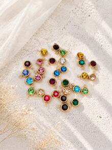 6/12/20/30 Gold/Silver Stainless Steel Charm Artificial Crystal Beads Pendant, Multiple Colors Random Mixed Birthstone Crystal Amulet Bracelet Jewelry Making DIY Handmade Necklace, Bracelet, Earring Accessories, Suitable For Valentine's Day And Birthday Gifts. - Multicolor - View 6
