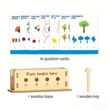 Children's Logic Thinking Key Puzzle Educational Toy, Solid Wood Base With Single-Rod Operation, Full Set Of Rich Cartoon Question Cards With Layered Progression, Complete Challenges By Matching Holes, Enhance Focus And Graphic Color Discrimination Ability Through Fun Puzzle Solving, Quiet Desktop Game For Parent-Child Interaction, Ideal Early Education Gift For Boys And Girls On New Year And Birthday - Multicolor - View 6