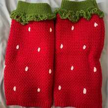 Women's Y2K Knitted Leggings With Strawberry Print Knee Socks, Lolita Thigh-Length Design, Kawaii Vintage Style - 紅色 - 查看 6