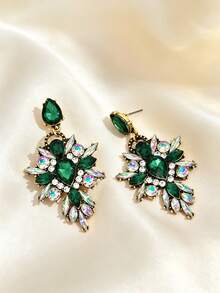1 Pair Vintage Luxury Colorful Geometric Crystal Earrings, Exquisite Sparkling Jewelry For Women - Water Drop - View 7